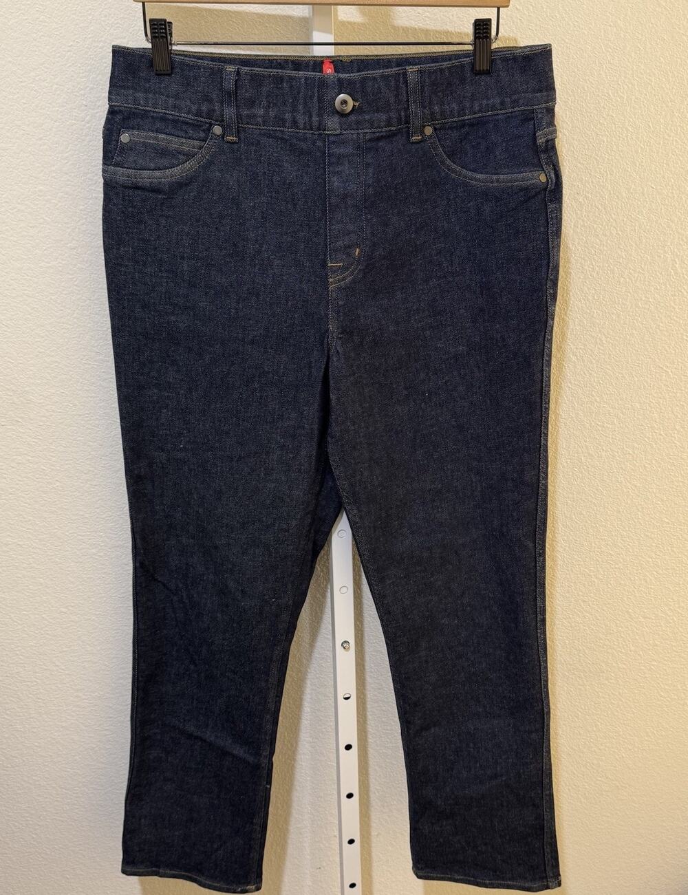 Spanx Women 1X Petite Cuffed Straight Leg Denim Ray Indigo 20549Q